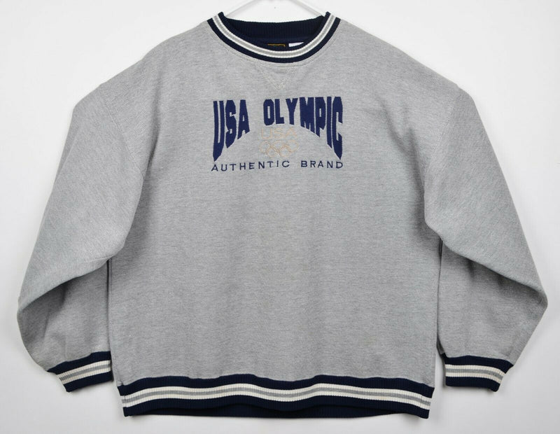 Vtg 90s USA Olympics Men's Sz XL Heather Gray Crew Neck Pullover Sweatshirt