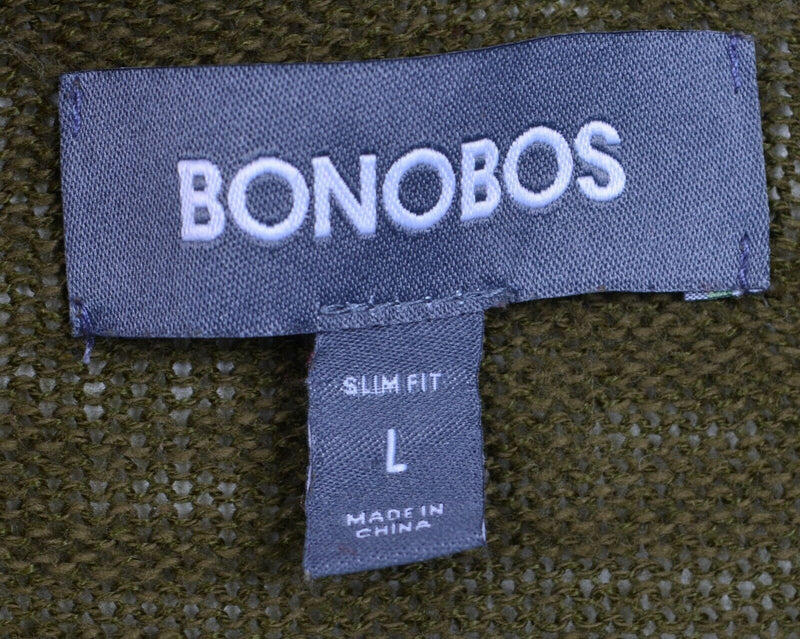 Bonobos Men's Sz Large Slim Fit Olive Green Cotton Blend Pullover Knit Sweater