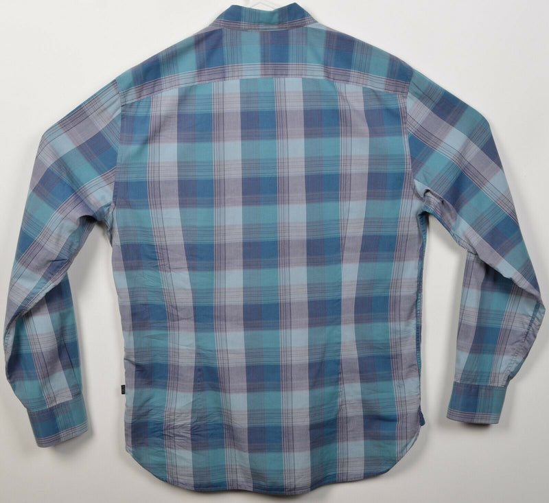 John Varvatos USA Men's Medium Blue Gray Plaid Long Sleeve Button-Down Shirt