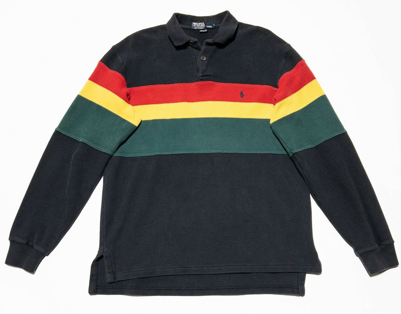 Polo Ralph Lauren Striped Polo Shirt Reggae Jamaica Red Green Gold Men's Large