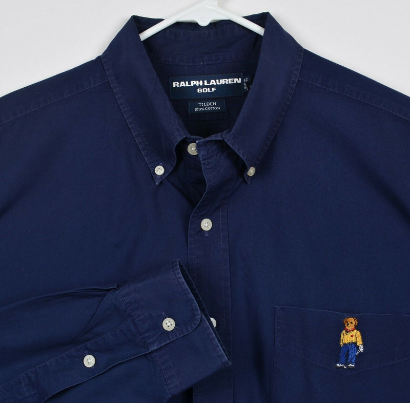 Polo Ralph Lauren Golf Men’s XL Polo Bear Navy Blue Tilden Button-Down Shirt