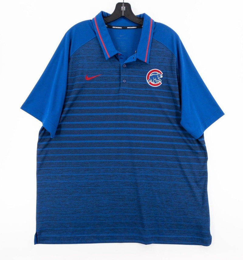 Chicago Cubs Nike Shirt 2XL Men's Dri-Fit Polo Blue Striped Wicking Stretch MLB