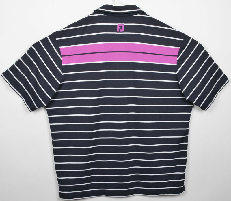FootJoy Men's XL Dark Navy Blue Striped Wicking Polyester FJ Golf Polo Shirt