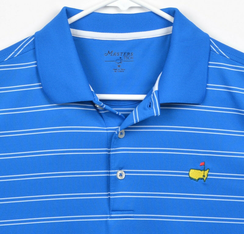 Masters Tech Men's Sz Medium Blue Striped Polyester Performance Golf Polo Shirt