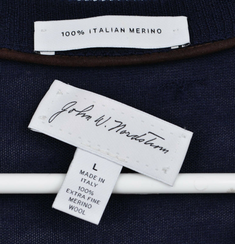 John W. Nordstrom Men's Sz Large 100% Merino Wool Navy Blue Argyle Knit Sweater