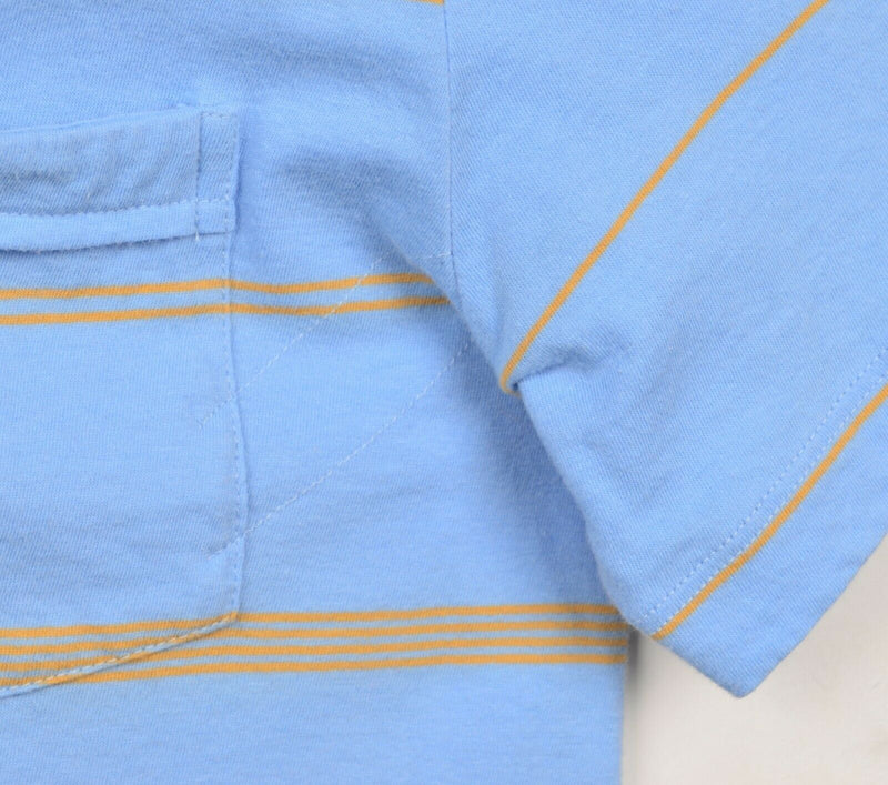 Billy Reid Men's Sz Small Blue Golden Yellow Stripe Pocket Polo Shirt