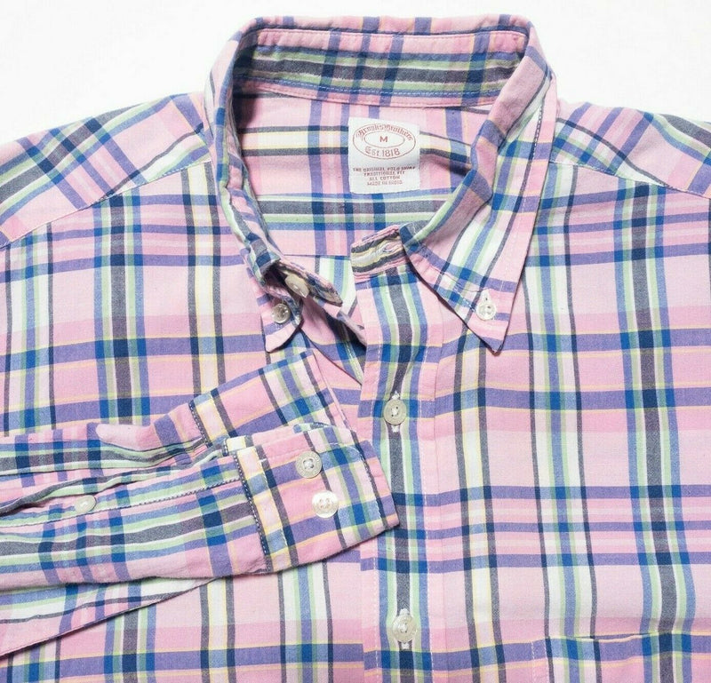 Brooks Brothers Pink Plaid Button-Down Shirt Men's Medium Traditional Fit