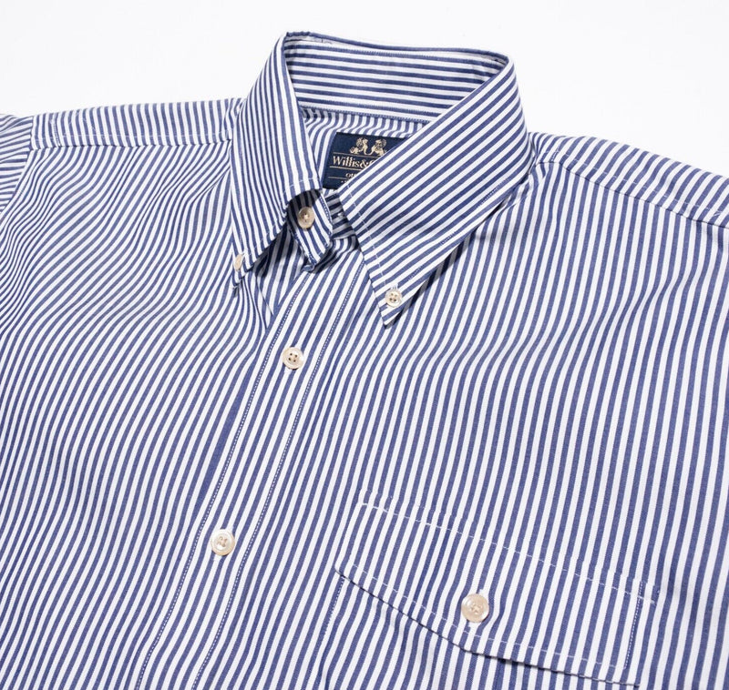 Willis & Geiger Shirt Men's 15.5 (Medium) Button-Down Blue White Stripe Vintage