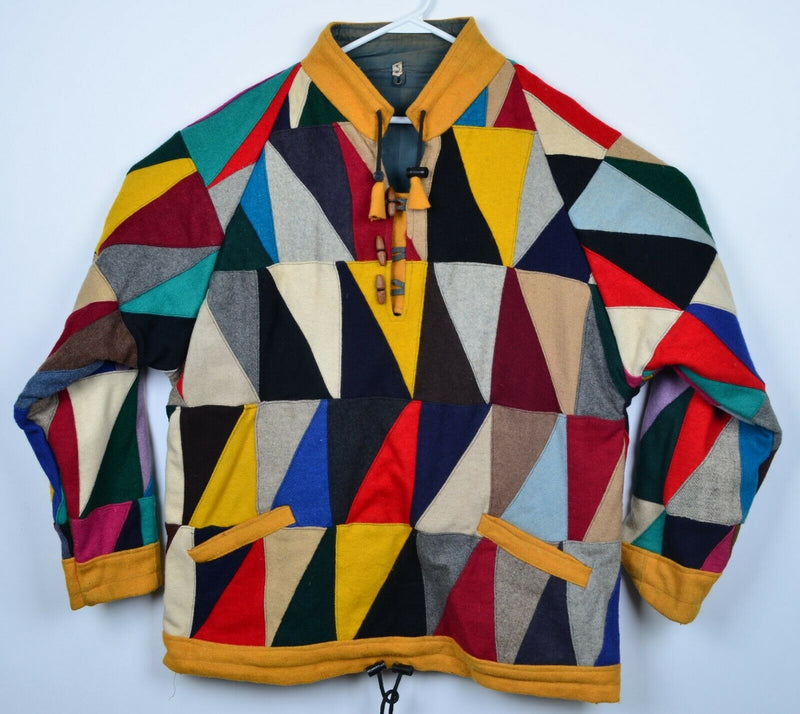 Vintage Patchwork Adult XL Wool Triangle Multi-Color Handmade Wool Jacket