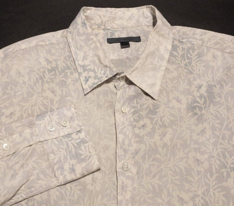 John Varvatos Collection Shirt Men's XL Floral Long Sleeve White Blue Designer