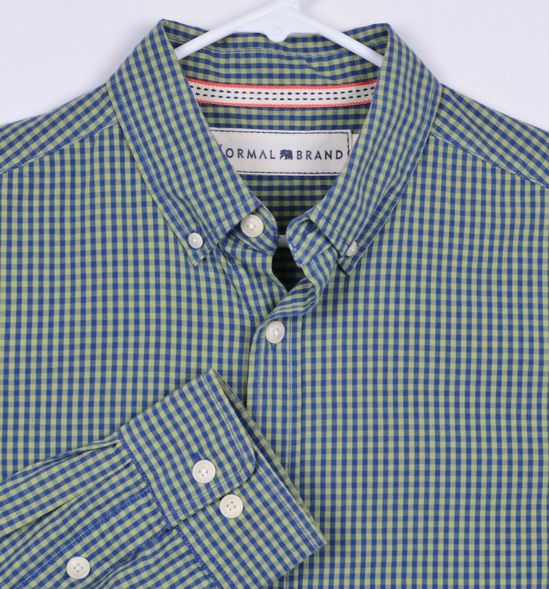 The Normal Brand Men's Medium Blue Green Plaid Gingham Check Long Sleeve Shirt