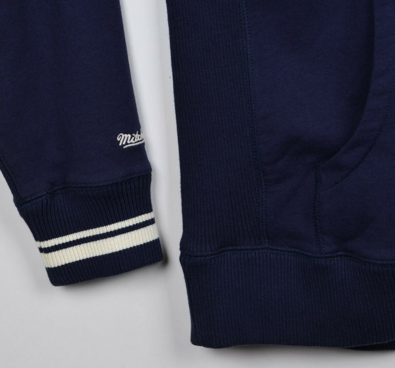 Mitchell & Ness Men's 2XL Navy Blue White Retro Full Zip Hoodie Sweatshirt