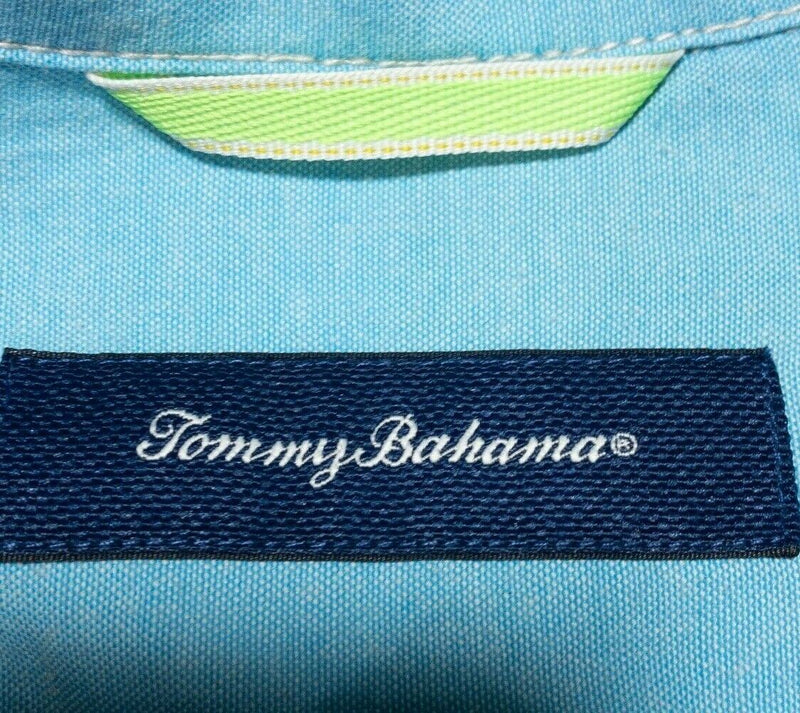 Tommy Bahama Linen Shirt Medium Men Green Blue Check Long Sleeve Button-Front