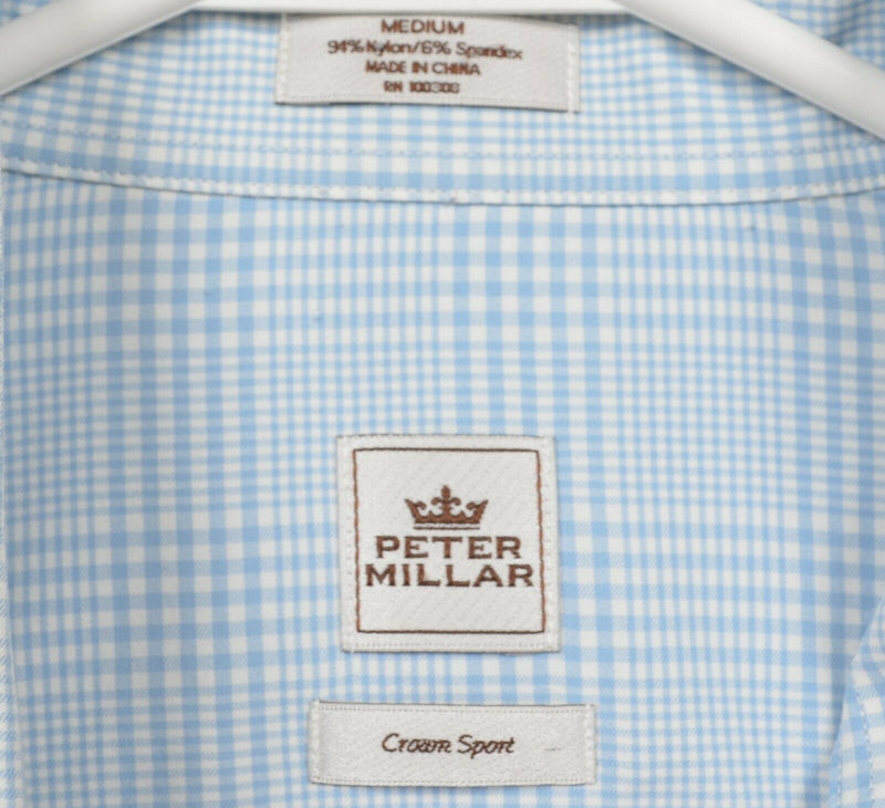 Peter Millar Crown Sport Men's Medium Nylon Wicking Blue Plaid Button-Down Shirt