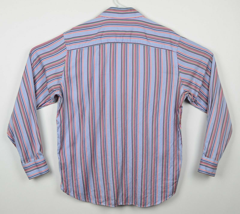 Bugatchi Uomo Men's Sz Medium Flip Cuff Multicolor Striped Casual Dress Shirt