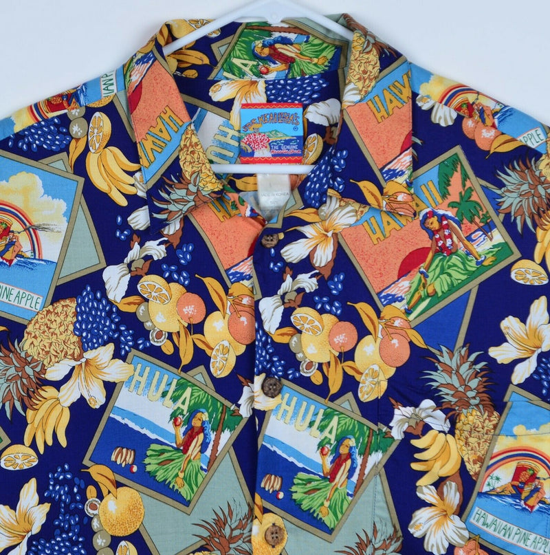 Joe Kealoha's Men's Large Rayon Postcard Fruits Tropical Hawaiian Shirt