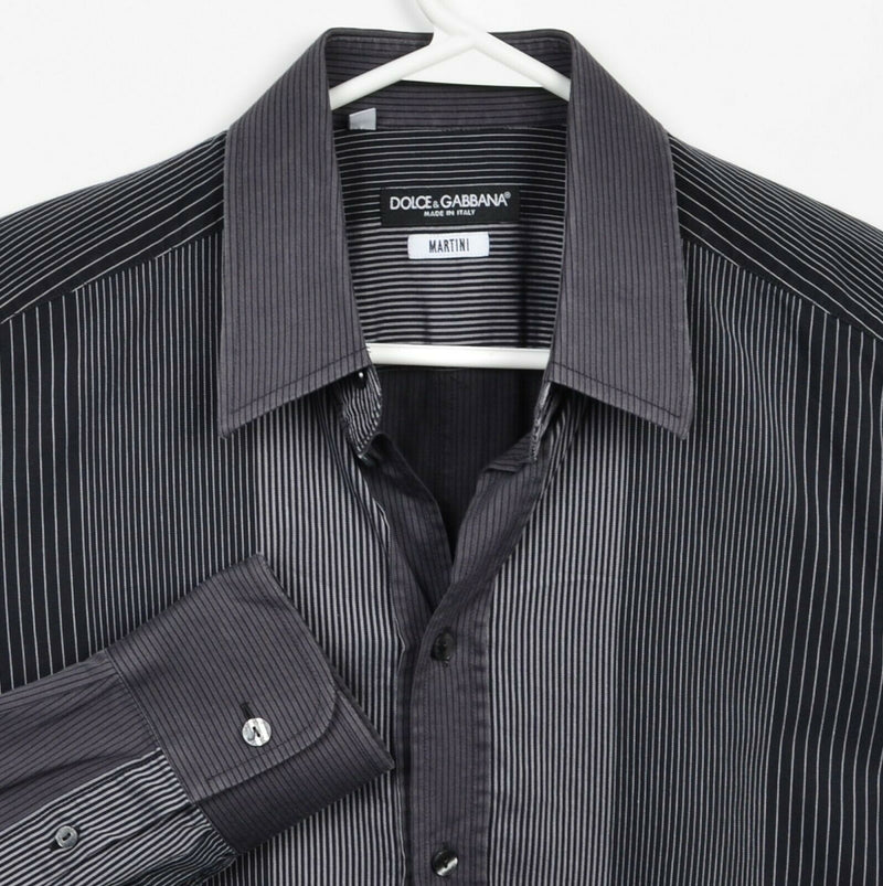 Dolce & Gabbana Martini Men's 15.5/39cm (Medium) Black Striped Italy Shirt