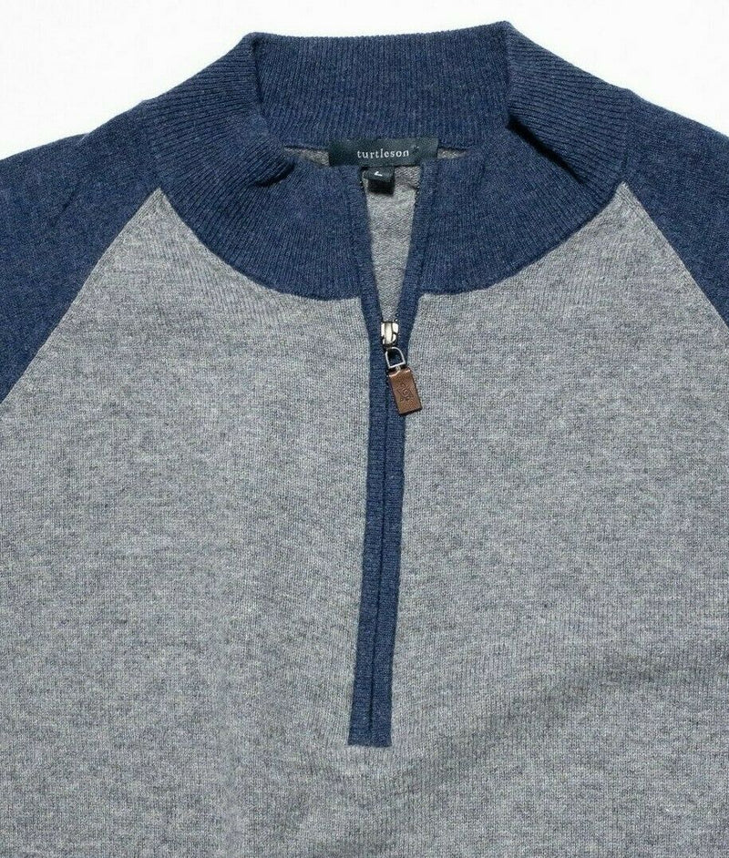 Turtleson Men's Large 100% Cashmere Gray Blue Golf 1/4 Zip Pullover Sweater