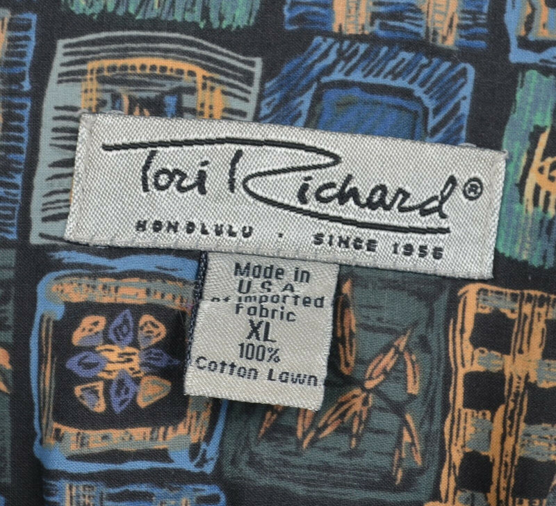 Tori Richard Men's XL Cotton Lawn Geometric Blue Green Hawaiian Aloha Shirt