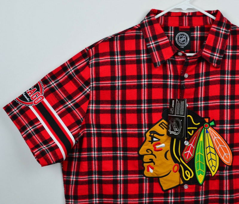 Chicago Blackhawks Men's Sz XL NHL Klew Red Plaid Button-Front Flannel Shirt