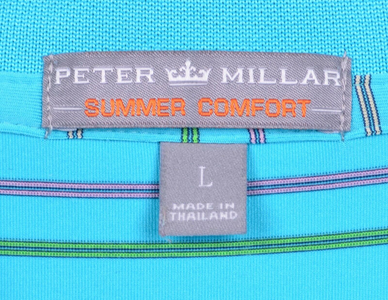 Peter Millar Men's Sz Large Summer Comfort Blue Striped Golf Polo Shirt