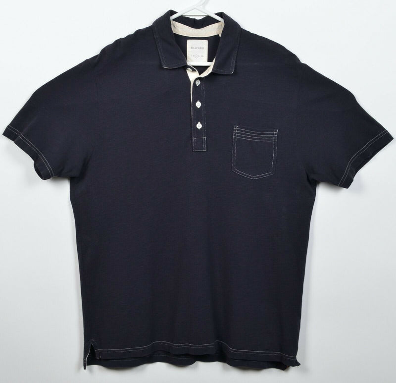 Billy Reid Men's Large Solid Navy Blue/Black Short Sleeve Pocket Polo Shirt