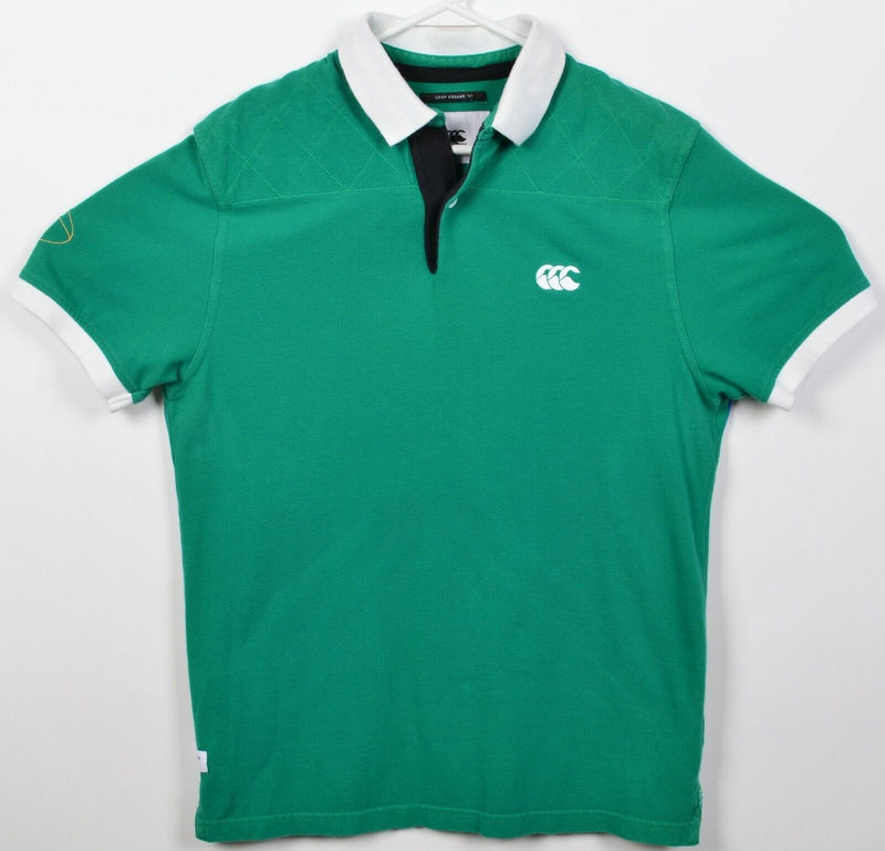Canterbury New Zealand Men's Small Solid Green Loop Collar '49 Rugby Polo Shirt