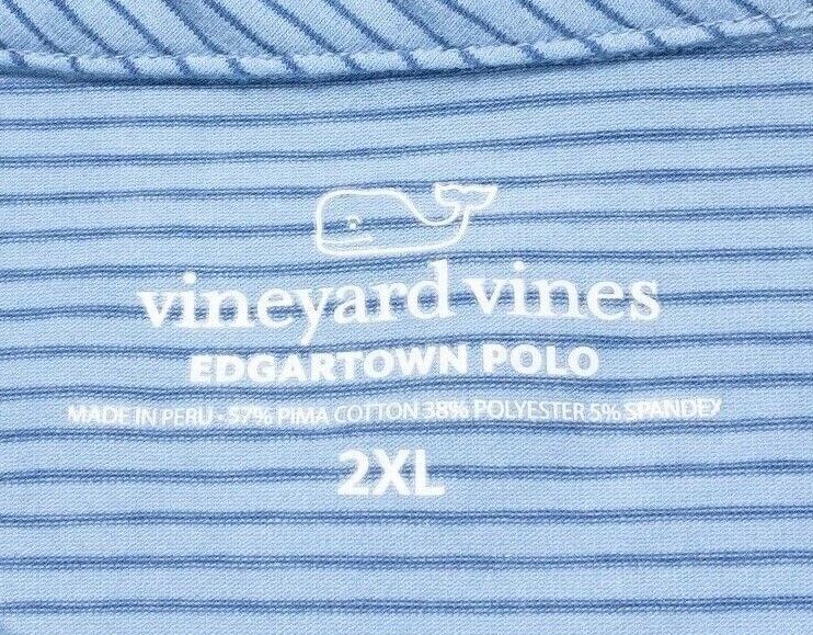 Vineyard Vines Edgartown Polo XXL Men's Shirt Blue Striped Whale Preppy Stretch