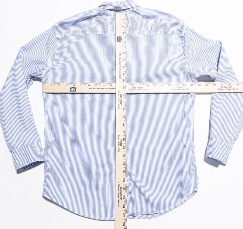 Frank & Eileen Paul Shirt Women's Medium Blue White Striped Collared Made in USA