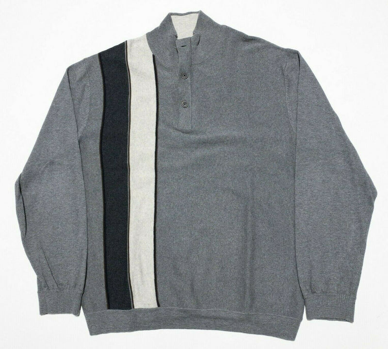 Nat Nast Men's Large American Fit Cotton Wool Blend Gray Striped Henley Sweater