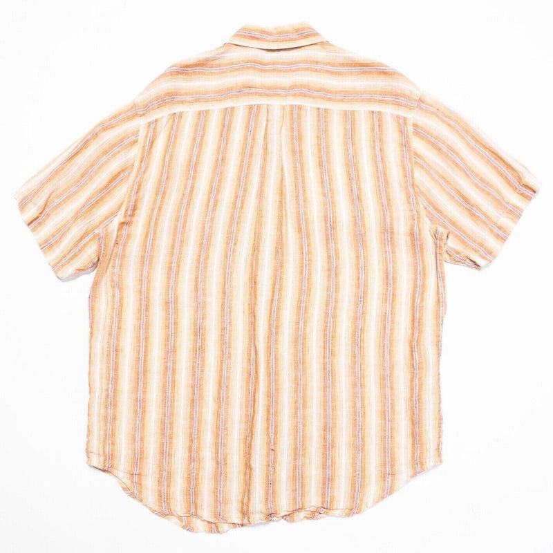 Territory Ahead Linen Shirt Medium Men's Orange Stripe Short Sleeve Button-Front