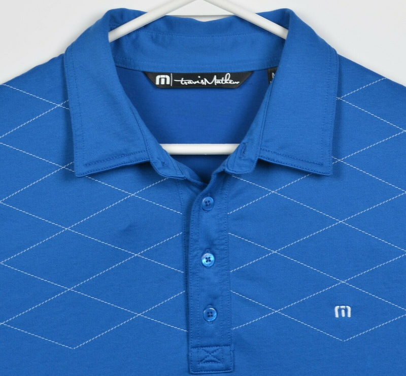 Travis Mathew Men's Medium Blue Diamond Stitch Logo Wicking Golf Polo Shirt