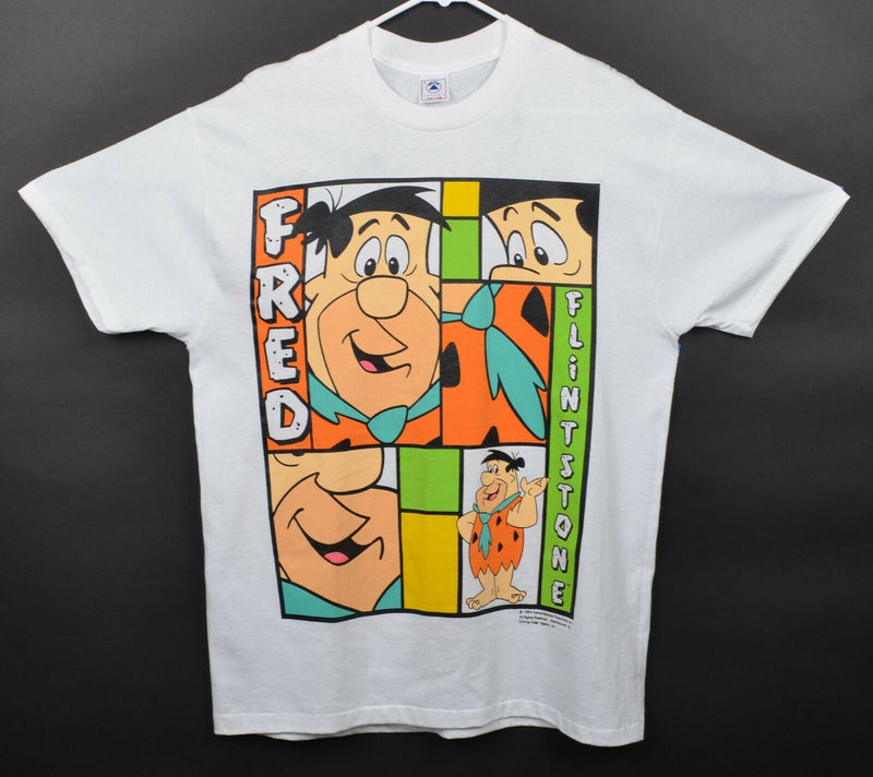 Vtg 1994 Flintstones Men's Large Fred Flintstone Cartoon White Graphic T-Shirt