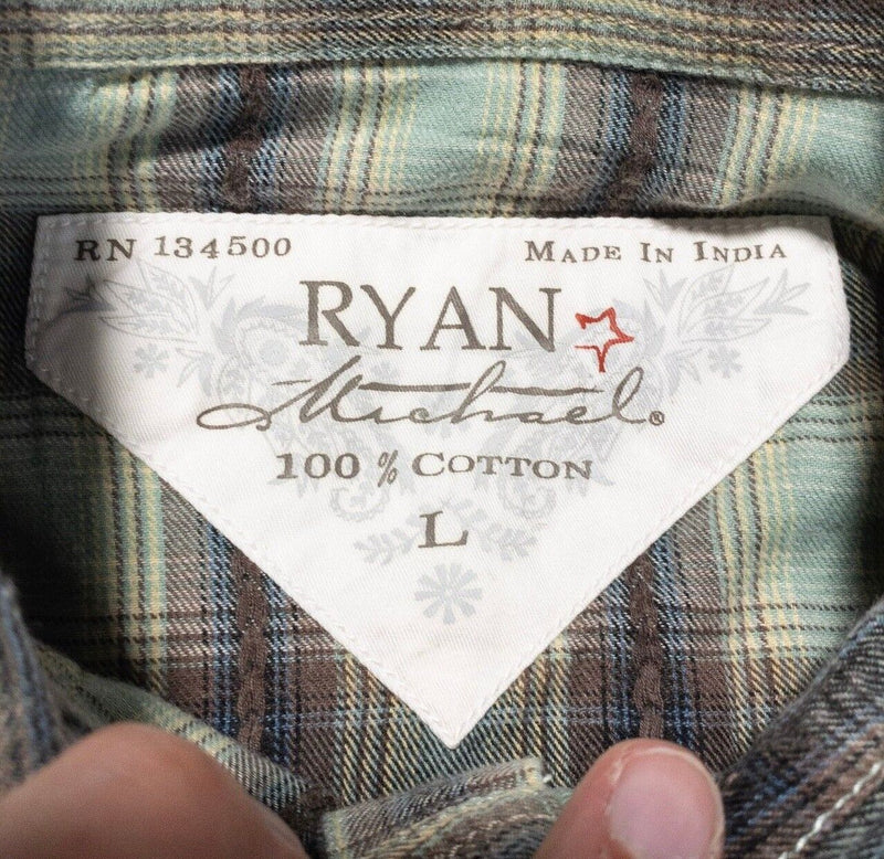 Ryan Michael Western Shirt Men's Large Snap-Front Rockabilly Multi-Color Plaid
