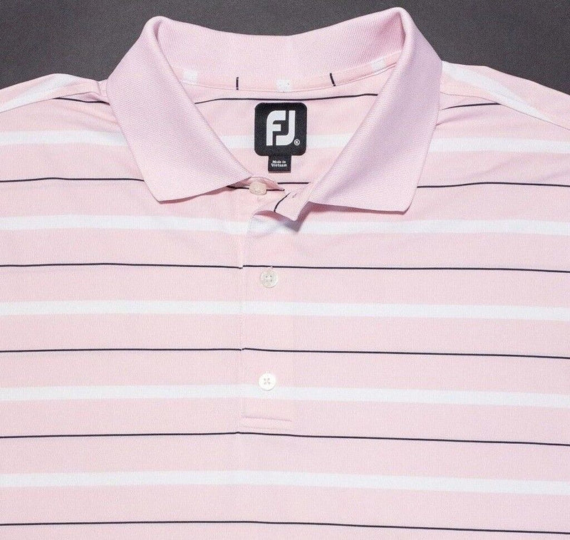 FootJoy Golf Shirt XL Men's Polo Pink White Striped Wicking Performance Stretch