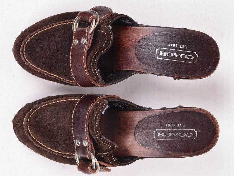 Coach Women's 6 B "Raina" Brown Suede Slide Clogs Mules