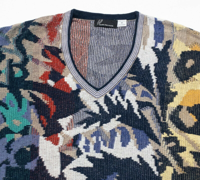 Vintage 80s Abstract Adult Medium Mark Pasch Colorful V-Neck Pullover Sweater
