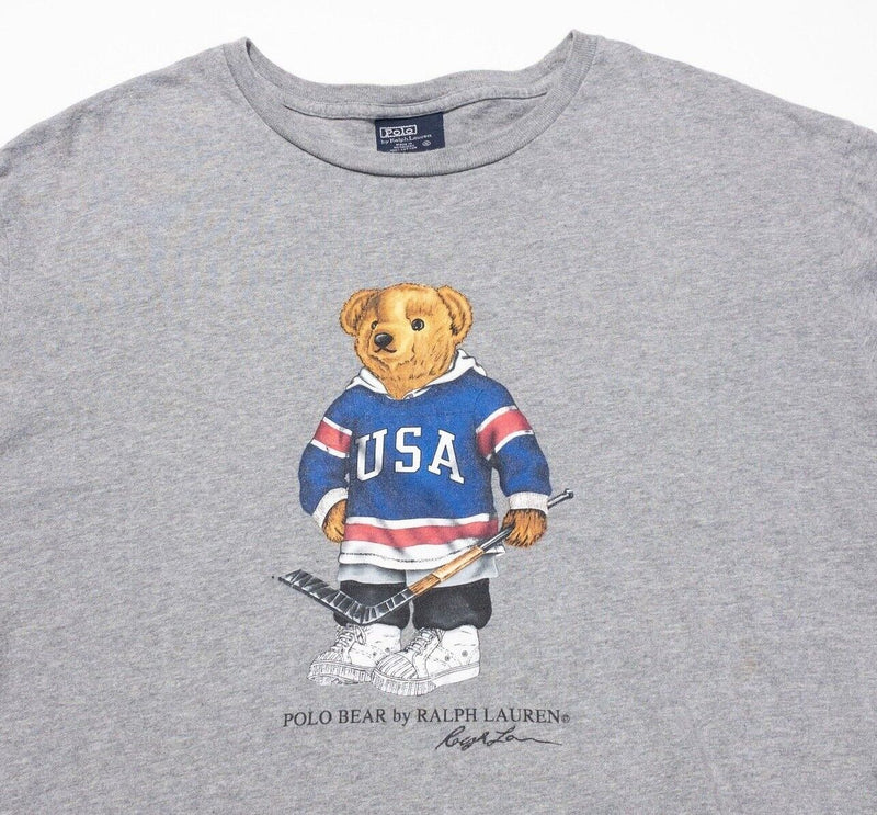 Polo Bear Ralph Lauren T-Shirt Medium Men's Hockey Bear Long Sleeve Vintage 90s