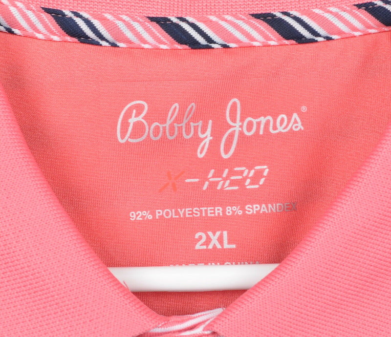 Bobby Jones X-H20 Men's Sz 2XL Pink Navy Striped Performance Golf Polo Shirt