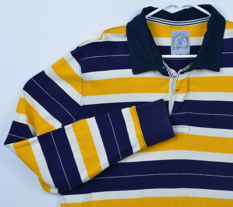 Lands' End Rugby Men's Sz Large Navy Blue Golden Yellow Chunky Stripe Shirt