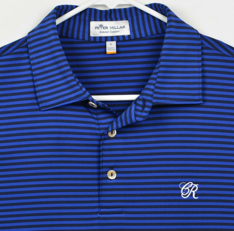 Peter Millar Men's Sz Large Summer Comfort Blue Navy Striped Golf Polo Shirt