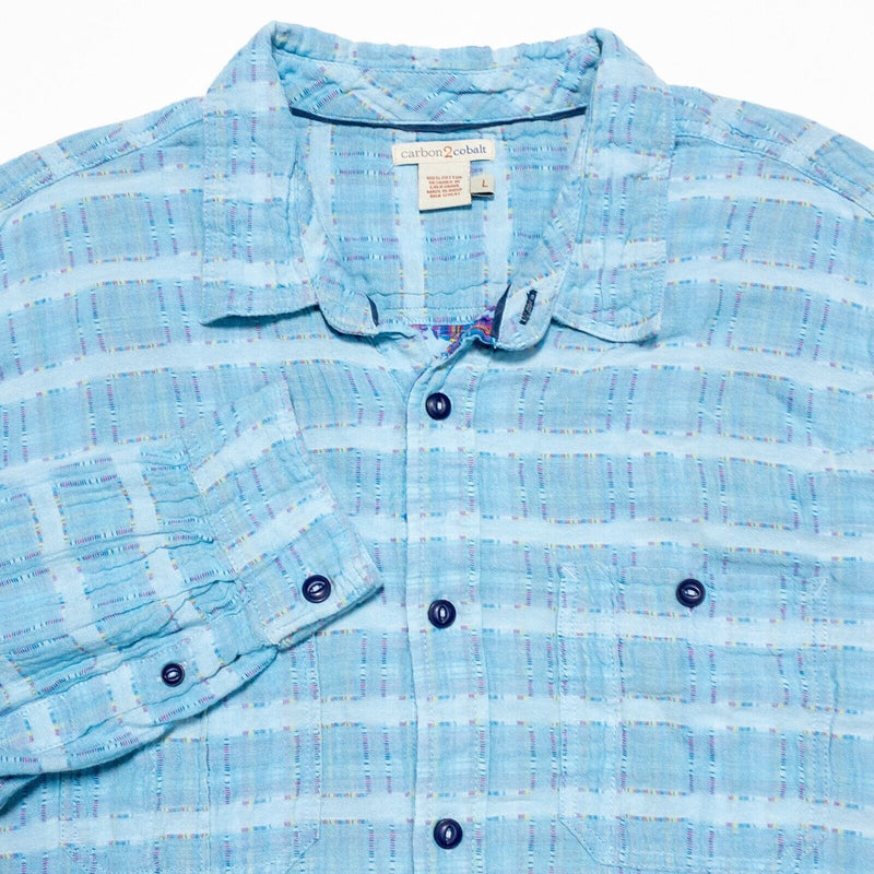 Carbon 2 Cobalt Shirt Men's Large Light Blue Geometric Multi-Color Stitch