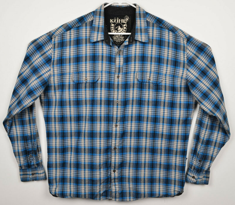 Kuhl Men's 2XL Blue Plaid Cotton Viscose Blend Hiking Outdoor Flannel Shirt