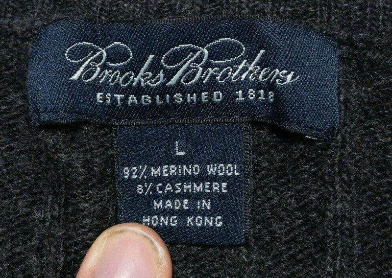 Brooks Brothers Men's Large Merino Wool Cashmere Dark Gray Knit V-Neck Sweater