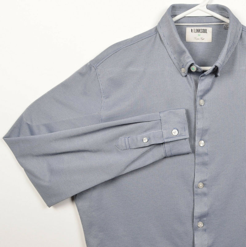 Linksoul Men's Medium Blue Pinstripe Cotton Polyester Blend Button-Down Shirt