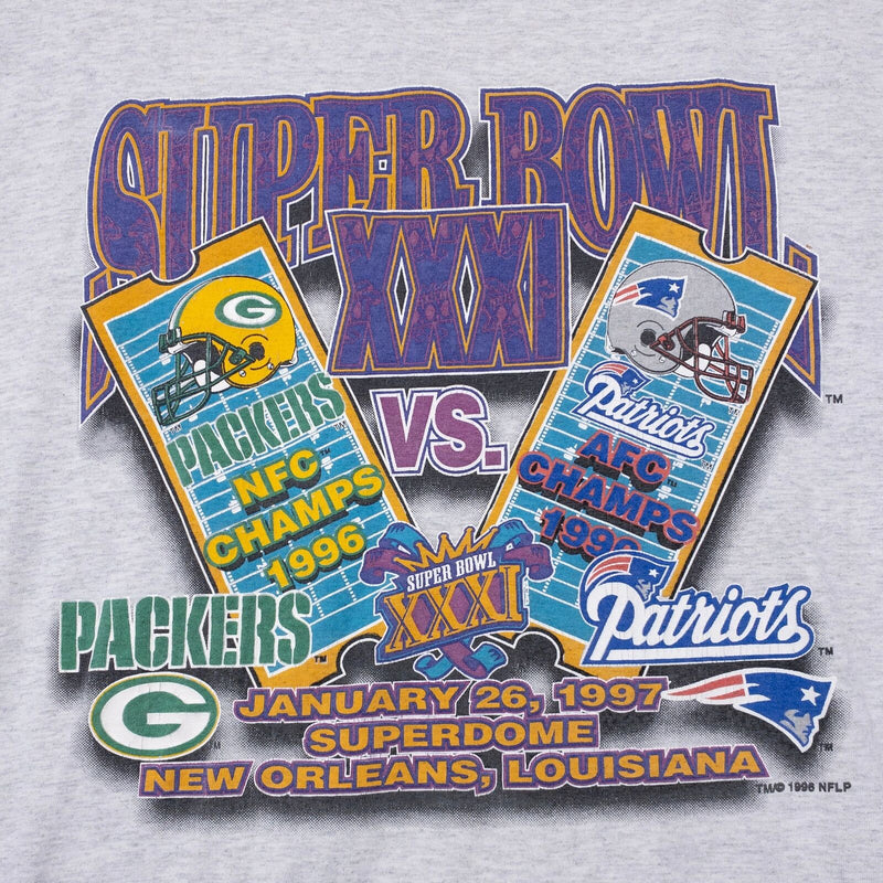 Vintage Super Bowl XXXI T-Shirt Fits Men's L/XL Packers Patriots Logo Athletic