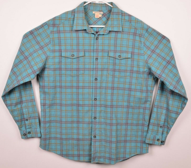 Carbon 2 Cobalt Men's Sz Large Corduroy Teal Blue/Green Plaid Button-Front Shirt