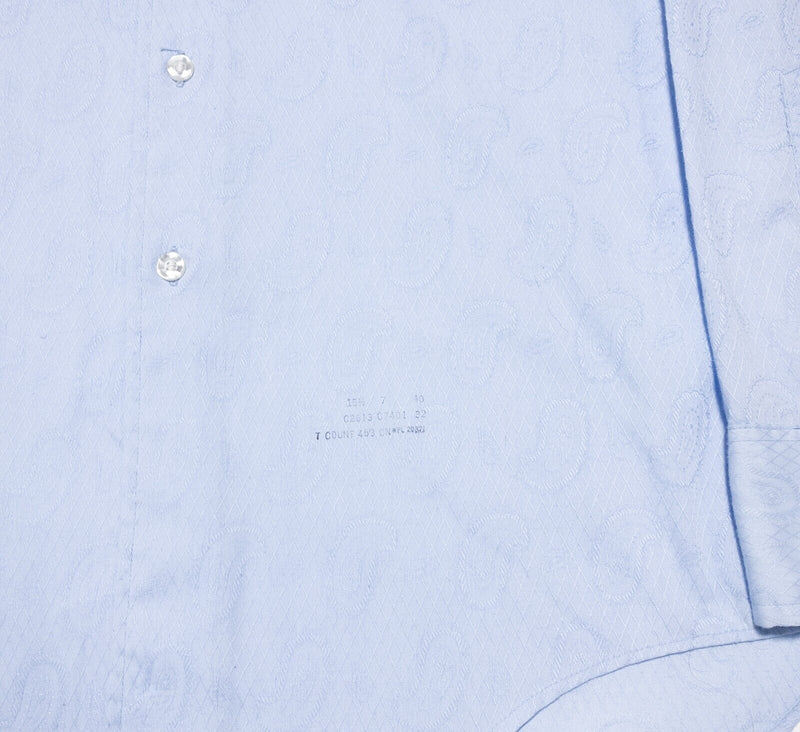 ENRO Men's Dress Shirt 15.5 Men's Paisley Vintage 60s 70s Blue Mr. Tall