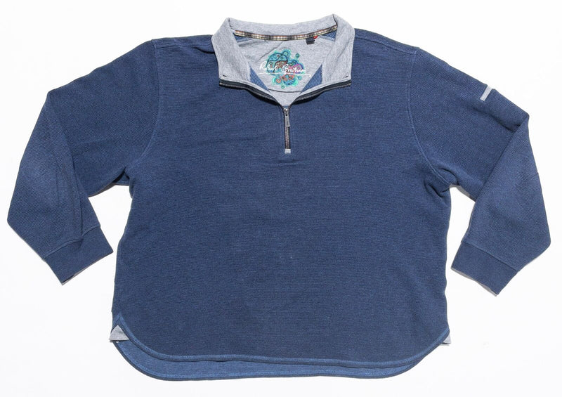 Robert Graham Sweater Men's 2XL Pullover 1/4 Zip Mock Neck Blue Sweatshirt