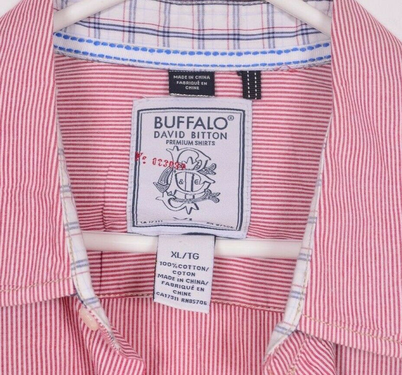 Buffalo David Bitton Men's XL Red Striped Embroidered Eagle Coat of Arms Shirt